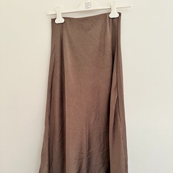 Oak + Fort Silk Brown Midi Skirt Size XS - Picture 1 of 3